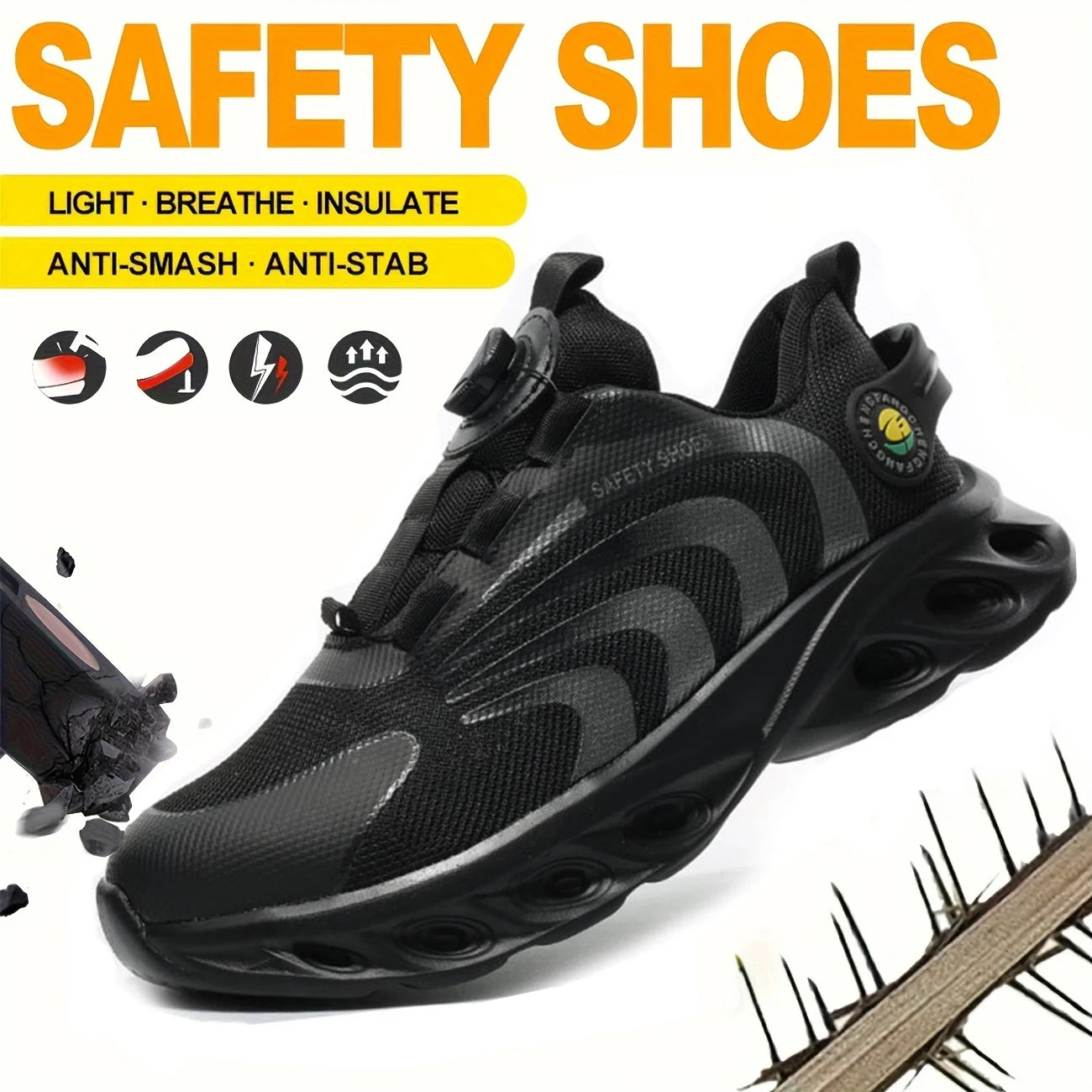Breathable Lace Free Safety Shoes For Men Anti Puncture