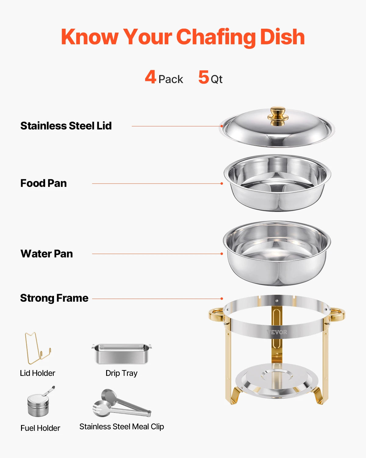 SucceBuy 4 Pack Stainless Steel Chafing Dish Buffet Set Warmer