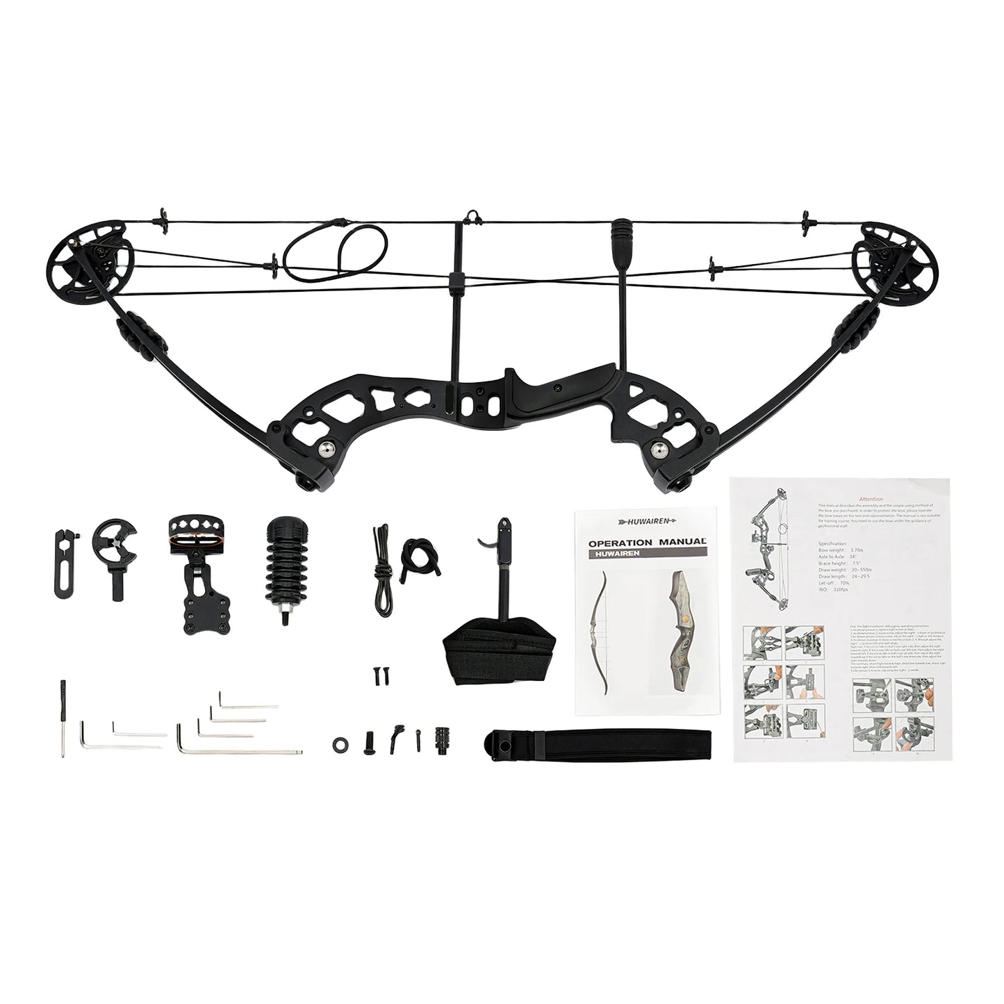 Compound Bow Kit Right Hand With Lighted Sight And Shock Absorption For Archery