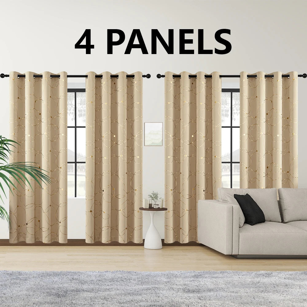 4Pcs Blackout Curtains Grommet Thermal Insulated Foil Circles Dots