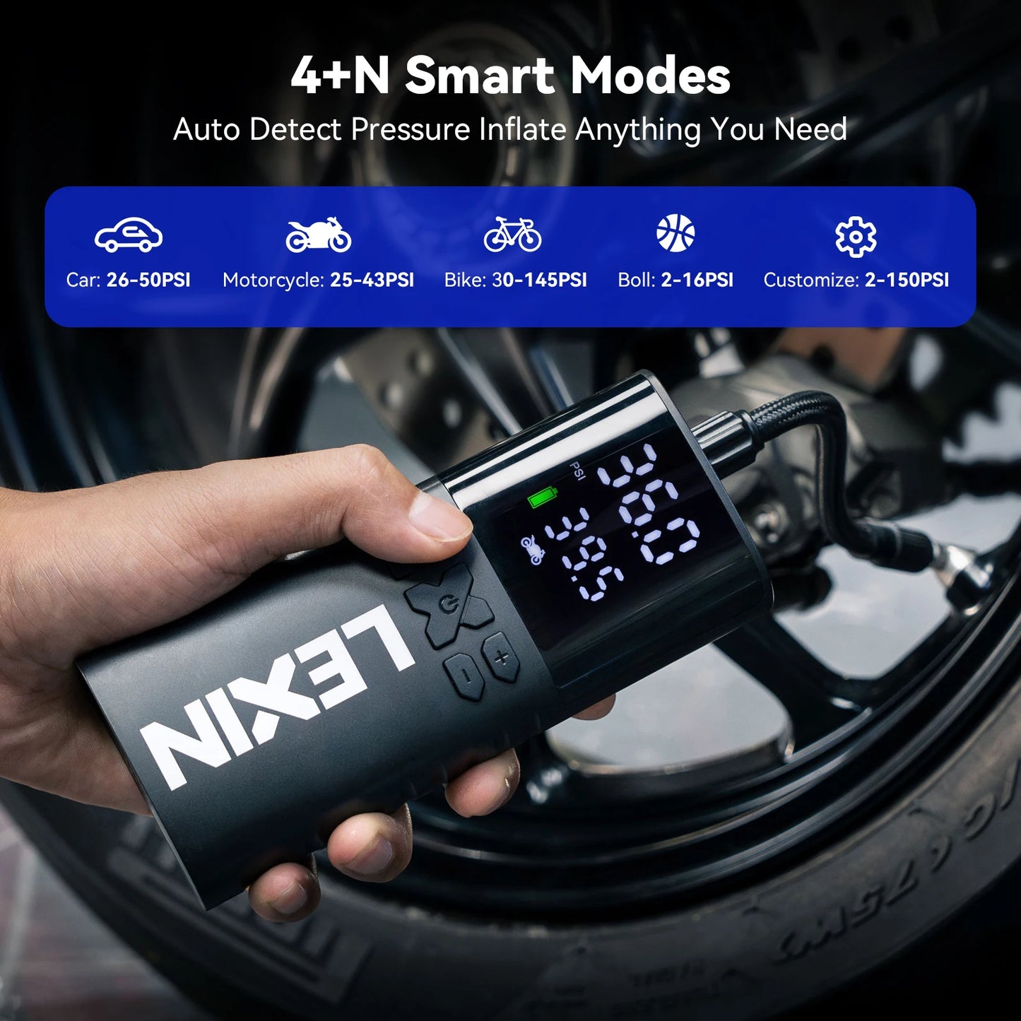Lexin P4 Smart Inflator Pump 4000mAh LED Digital For Motorcycles Tire Inflation
