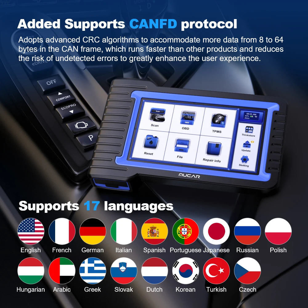 MUCAR VO7S CANFD Bi Directional Diagnostic Tool With ECU Coding OBD2 Scanner