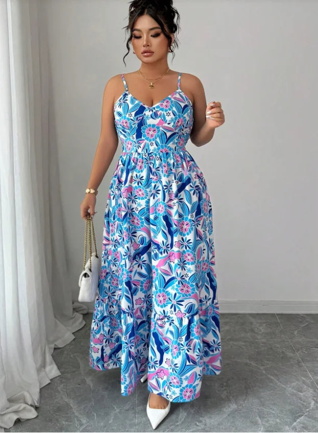 Elegant Floral Camisole Dress Womens Loose Fit Long Style