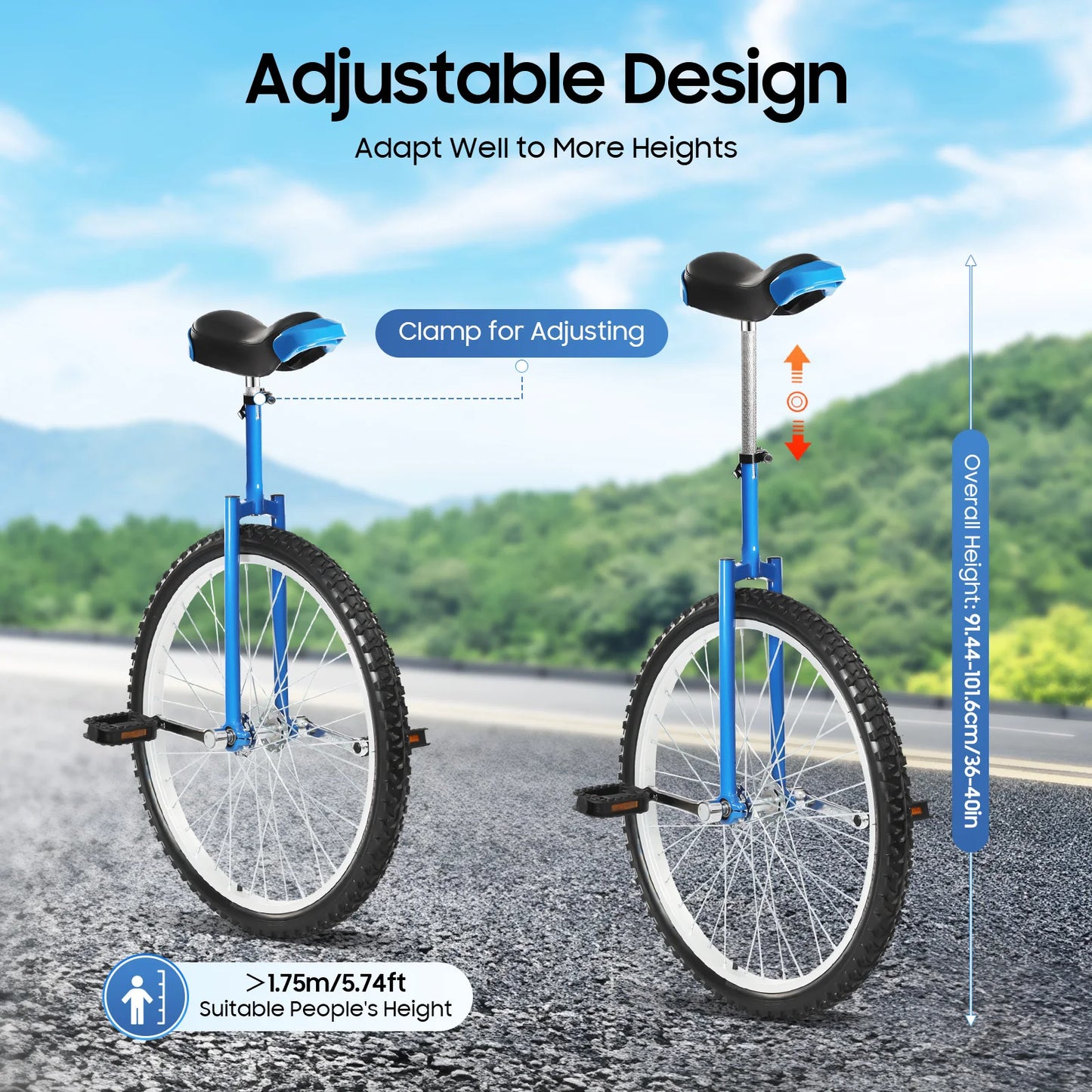 Unicycle With Steel Frame Aluminum Rim Knurled Non Slip Seatpost