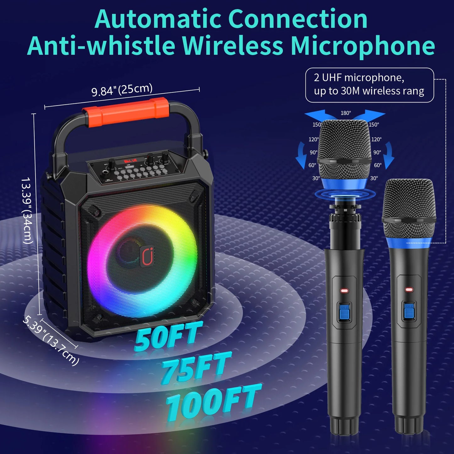 FanFun T17 Wireless Bluetooth Karaoke Speaker System With Microphones