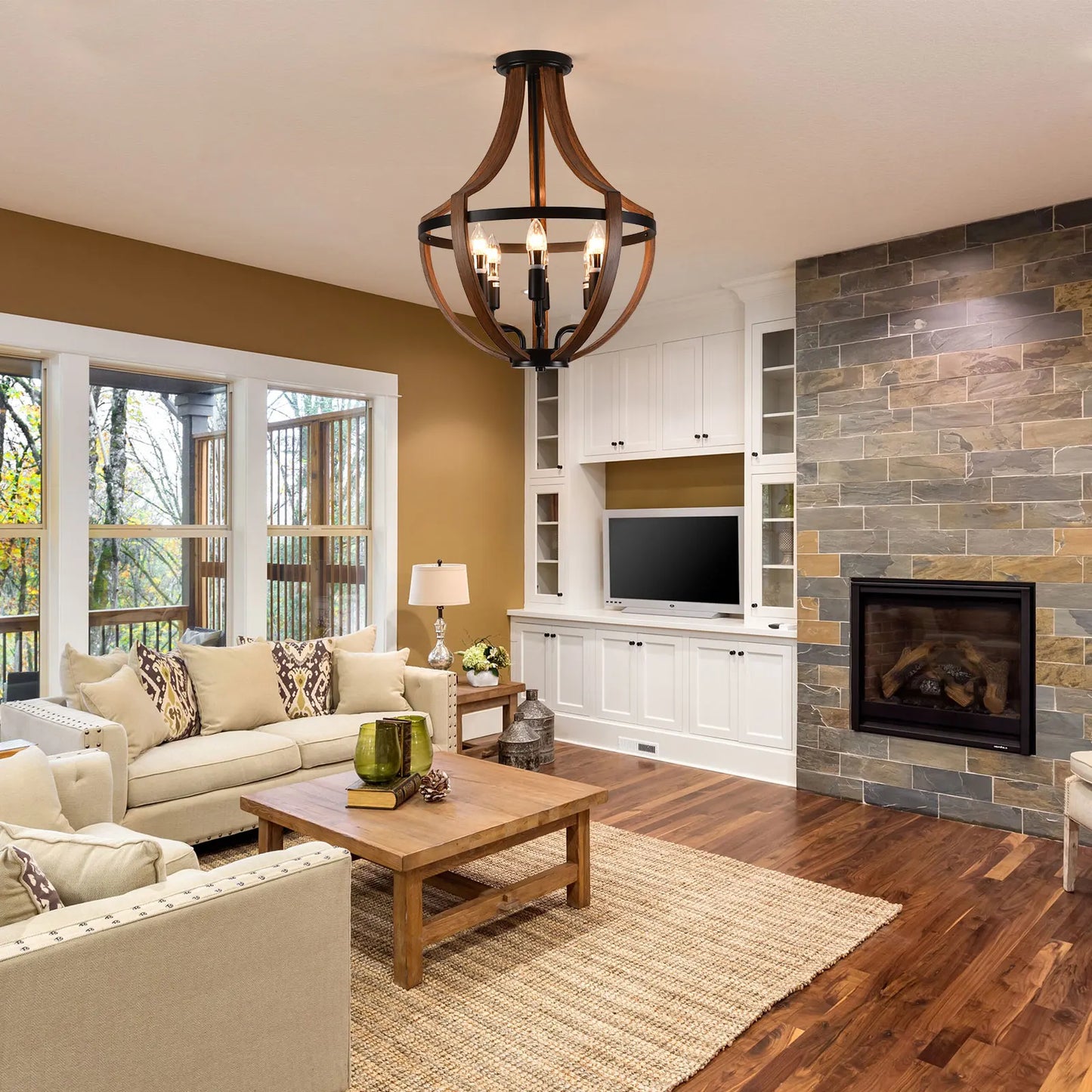 Modern Rustic Wooden Pendant Light For Kitchen And Dining