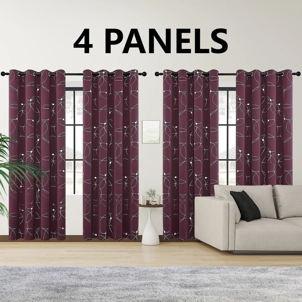 4Pcs Blackout Curtains Grommet Thermal Insulated Foil Circles Dots