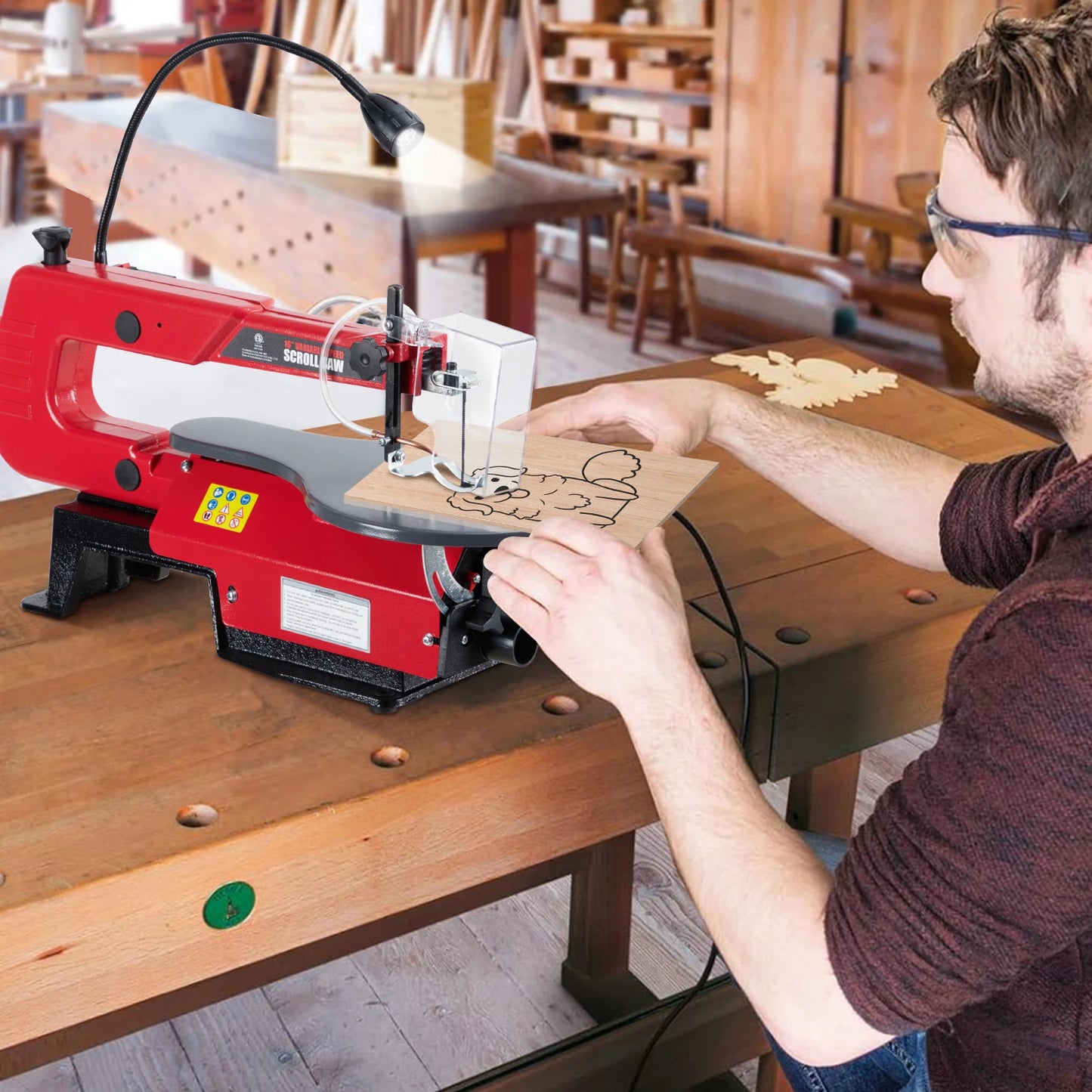 HiMISS Variable Speed Scroll Saw With Tilting Worktable LED Light