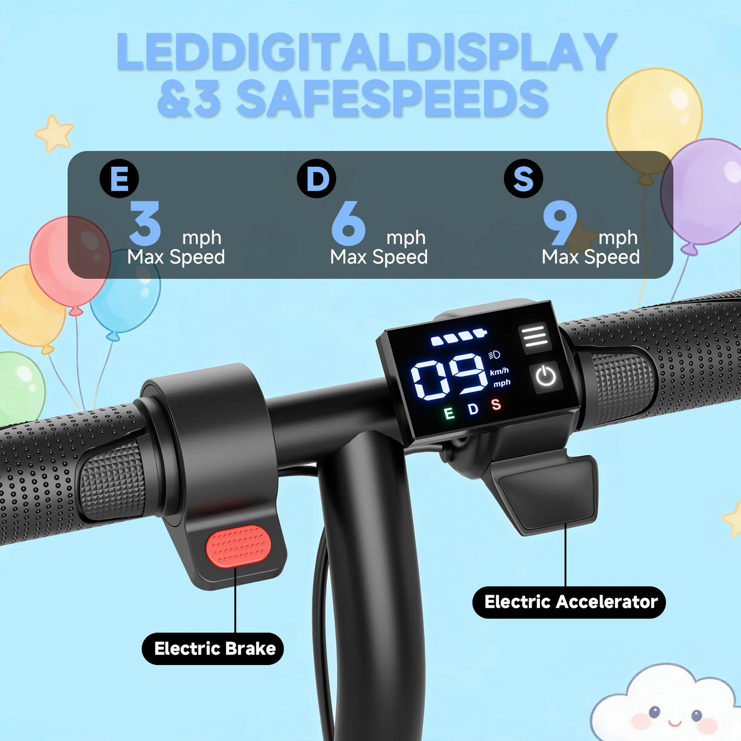 Ladped Kids Electric Scooter 3 Speed Modes 9 MPH Range