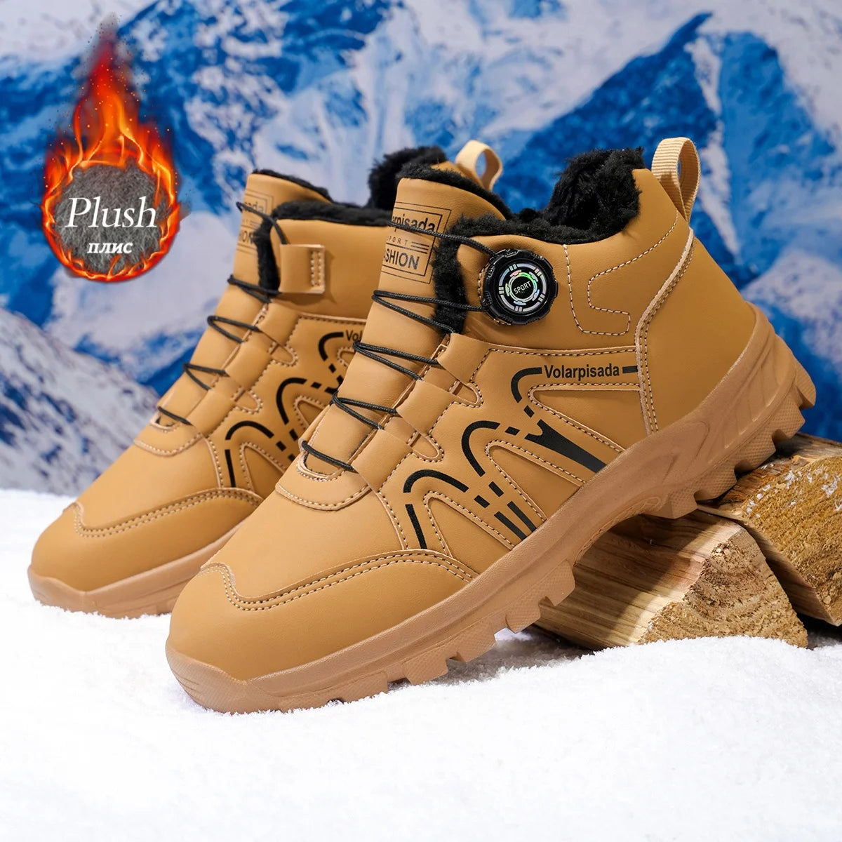 Unisex Winter Snow Boots Waterproof Leather Non Slip Lug Sole