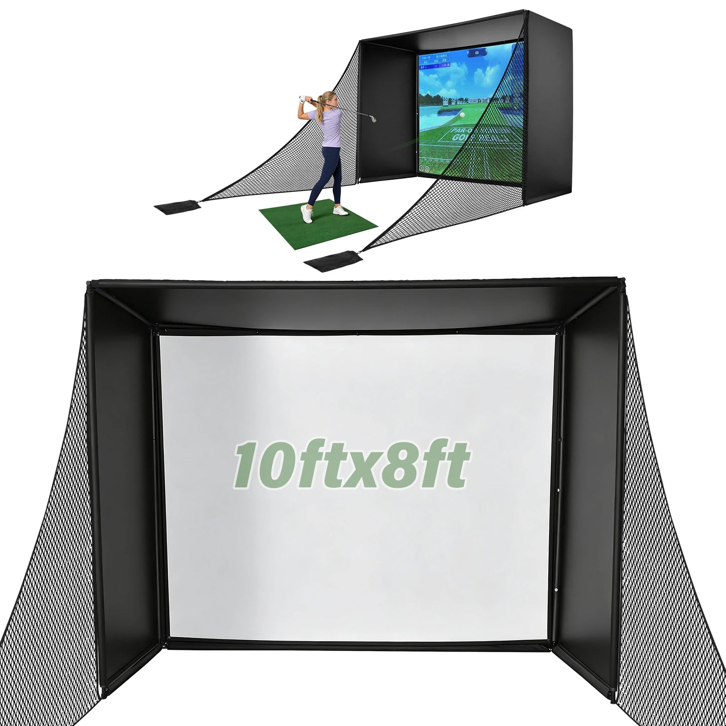 Indoor Outdoor Golf Hitting Net With HD Simulator Screen Frame