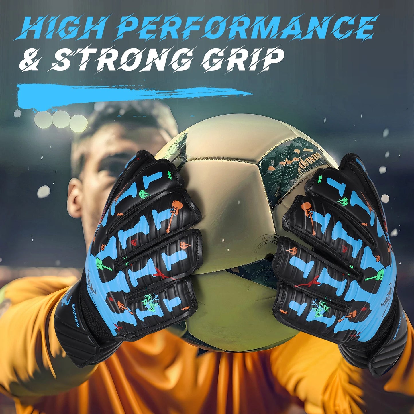 GKHMNEW CN Goalkeeper Gloves Fingersave Breathable 4mm Latex Soccer