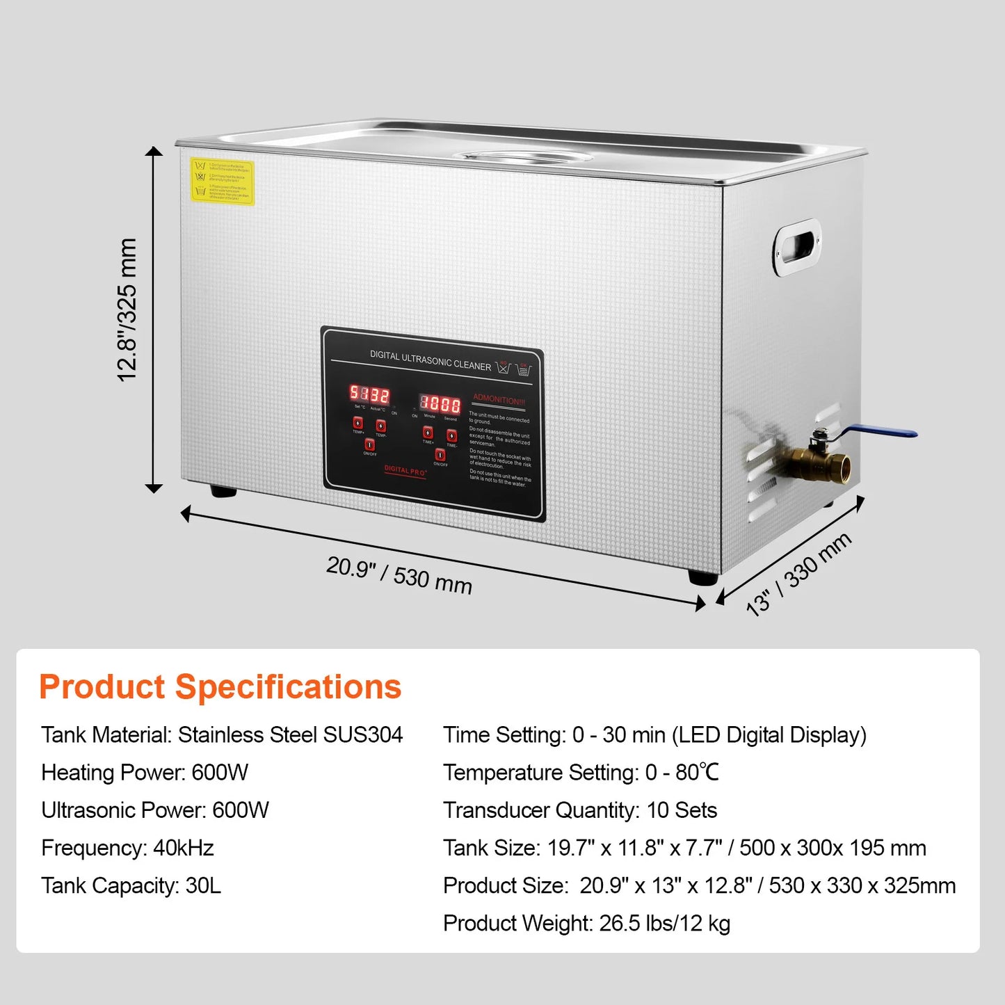 Succebuy Ultrasonic Cleaner 33-40kHz 800W Stainless Steel Home Appliance