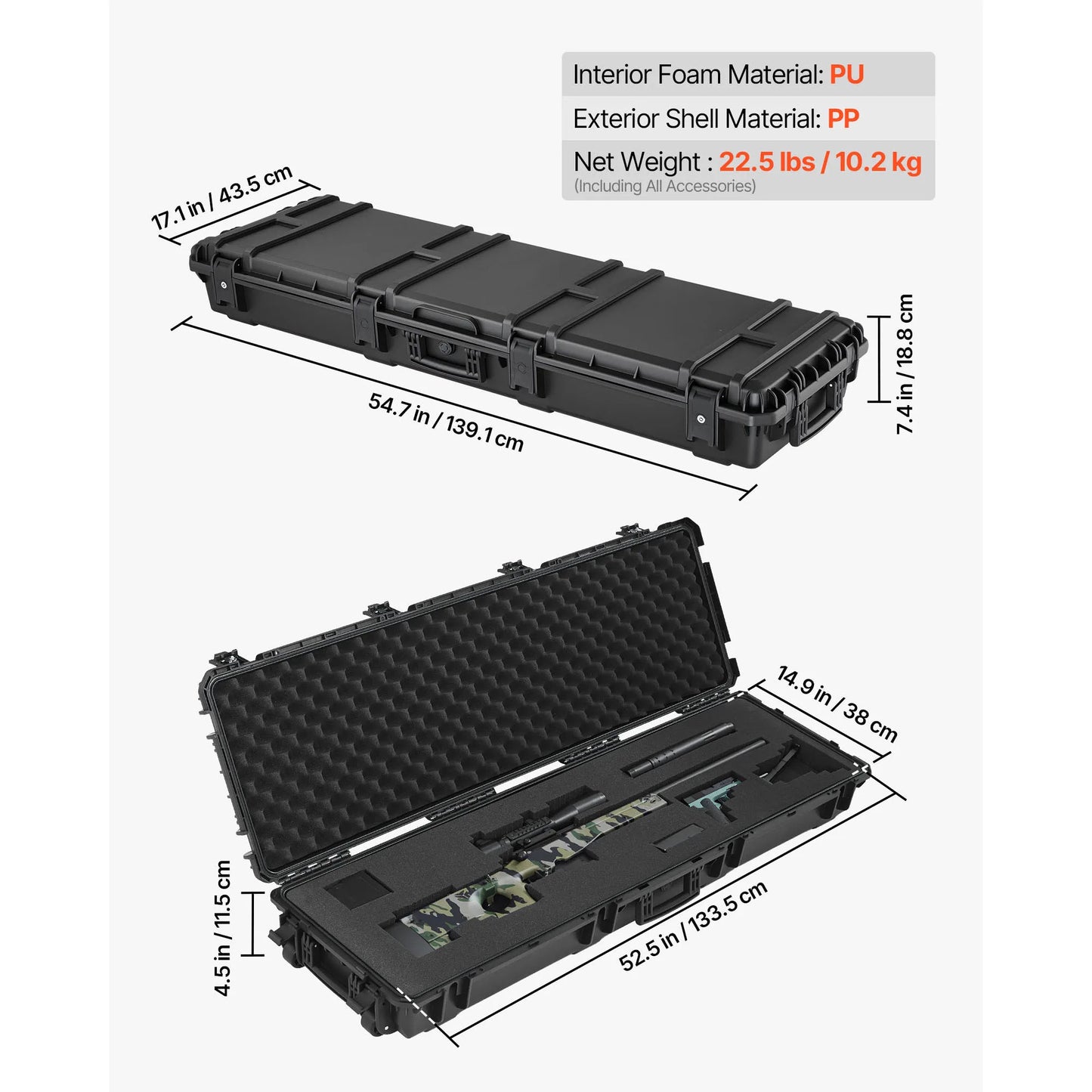 SucceBuy Lockable Hard Rifle Case With Pre-Cut Foams And Wheels IP67 Waterproof