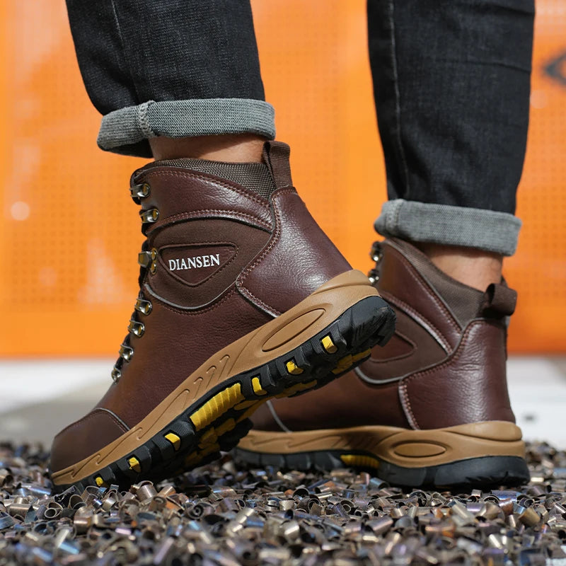 Veigar Waterproof Leather Indestructible Men Work Boots Outdoor Safety