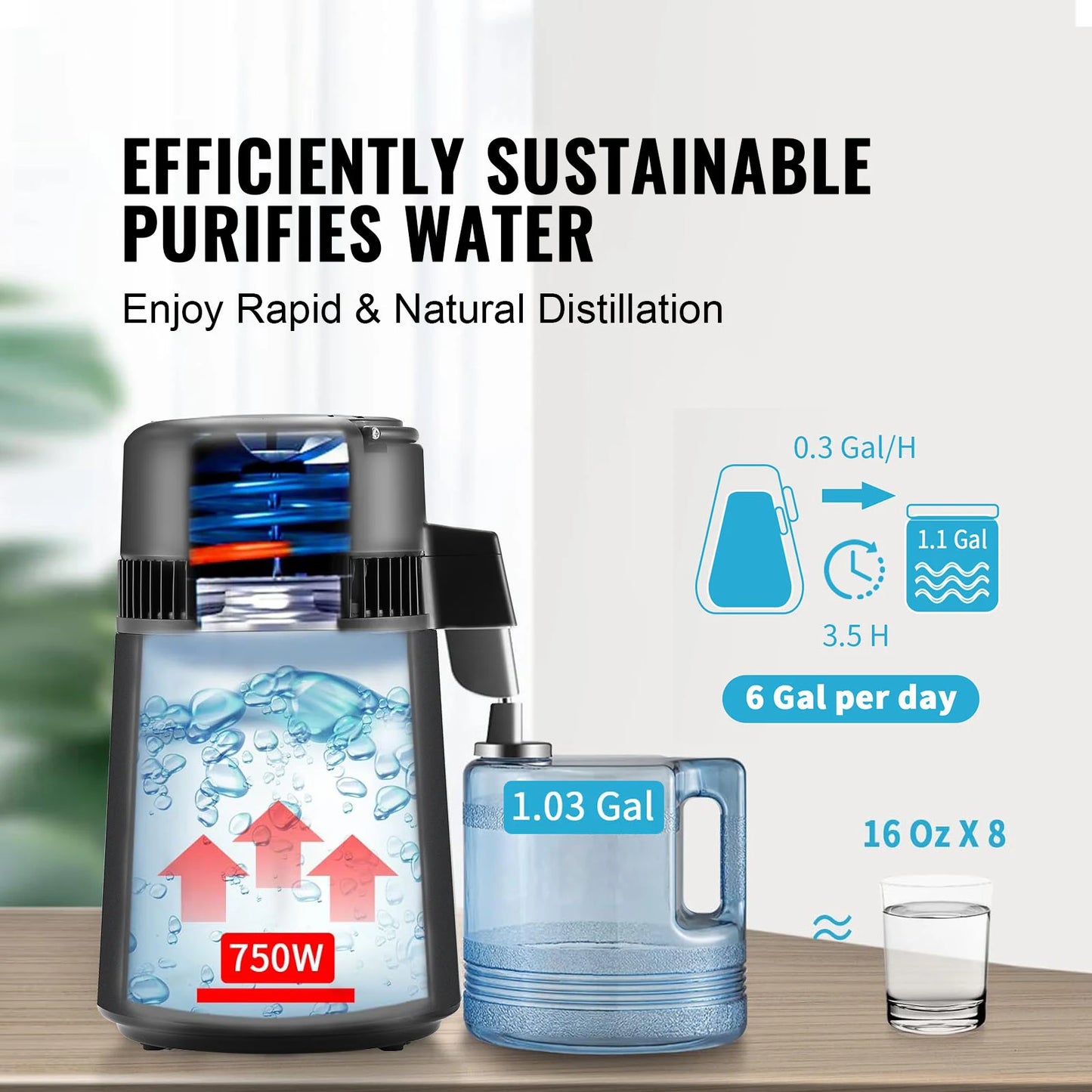 SucceBuy Water Distiller Stainless Steel Countertop Purifier 750W