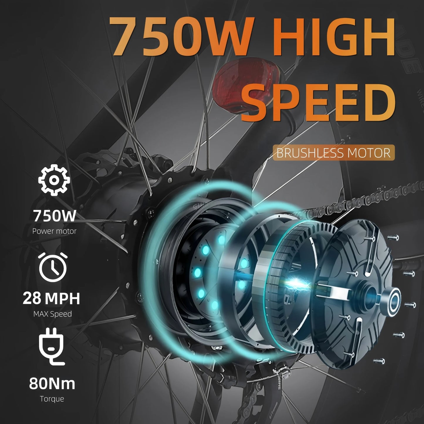Xtion Electric Mountain Bike 750W 28MPH 48V 7 Speed