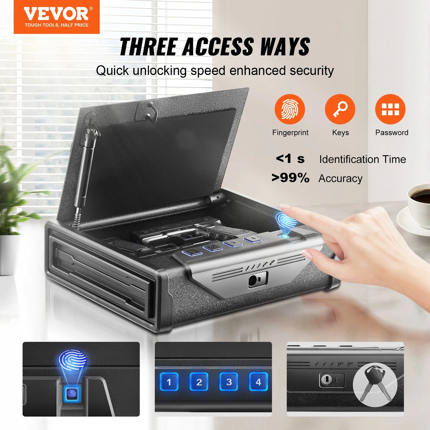 VEVOR Gun Safe 3 Way Quick Access Pistol Safe With Biometric