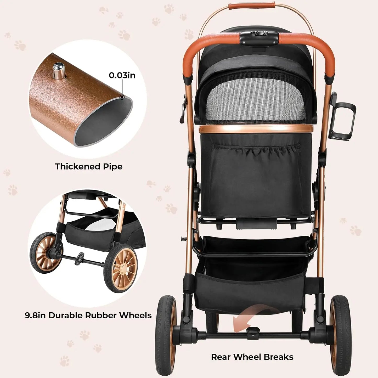 Foldable 360 Degree Cat Pet Stroller And Dog Buggy 25kg Load