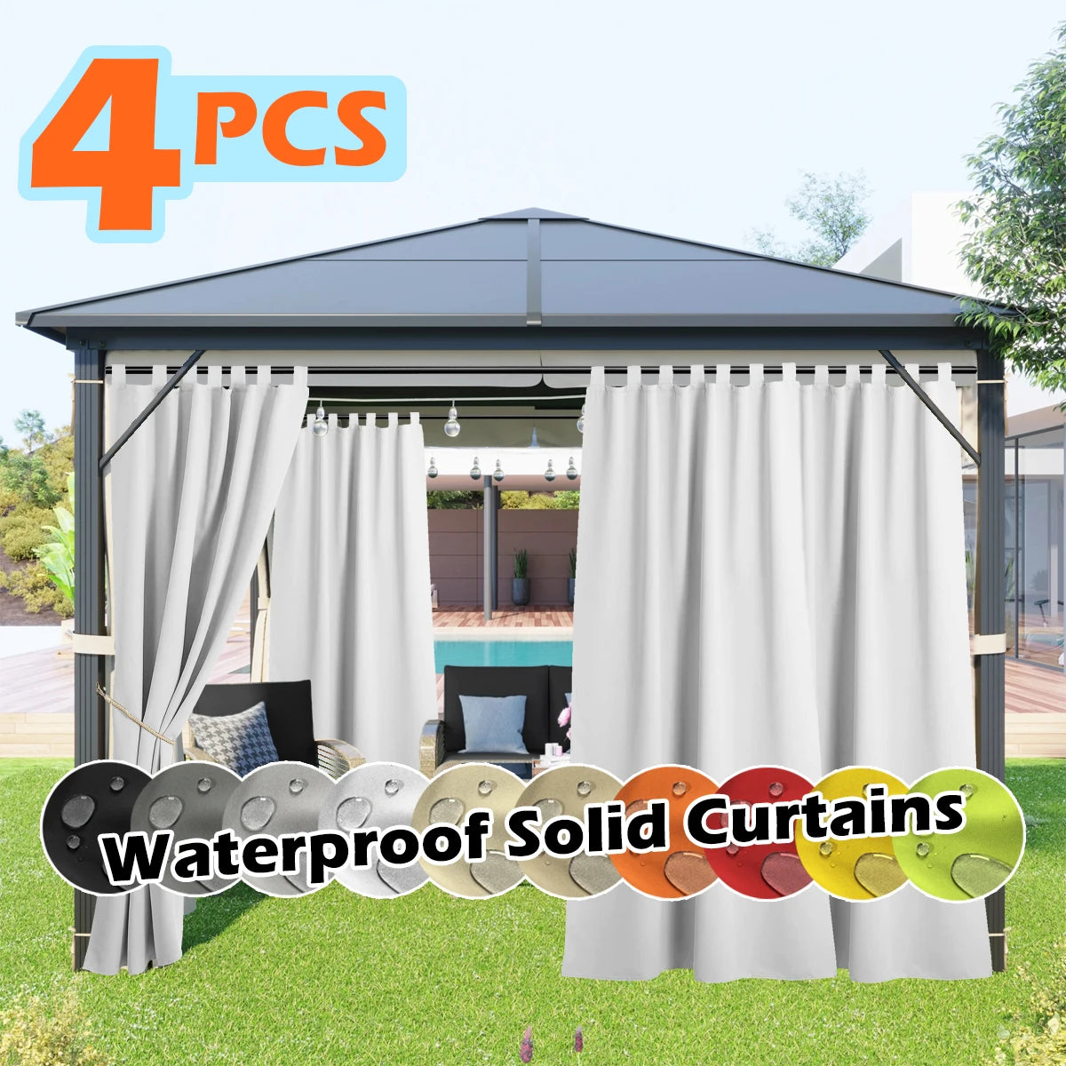 SABALANICA Outdoor Curtains 4 Panel Waterproof UV Resistant Tab Top