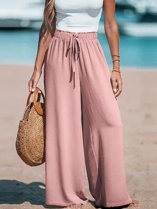 Women's Casual Wide Leg Pants With Drawstring Waist And Pockets