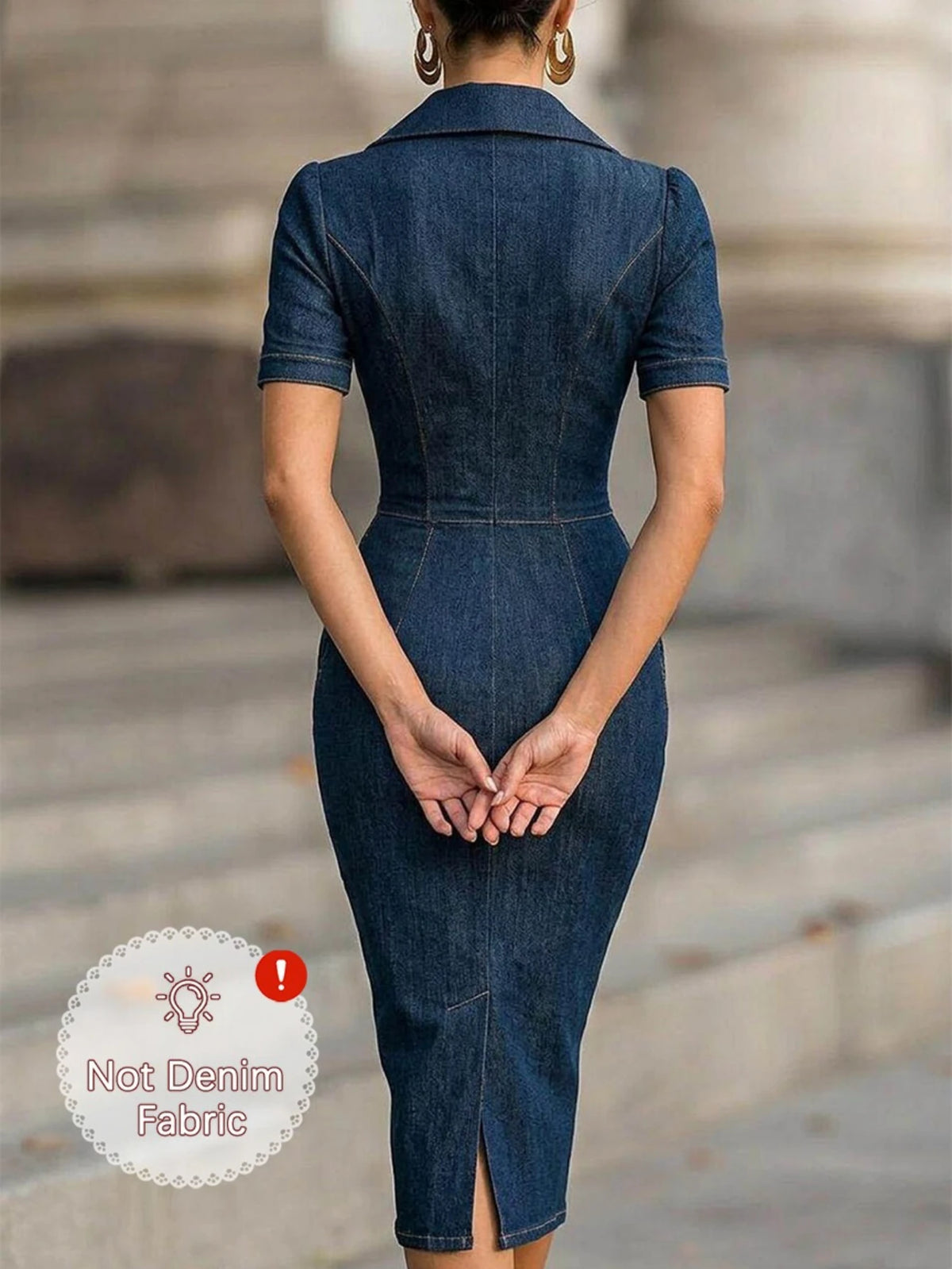 Women's Lapel Short Sleeve Double Breasted Fitted Midi Dress