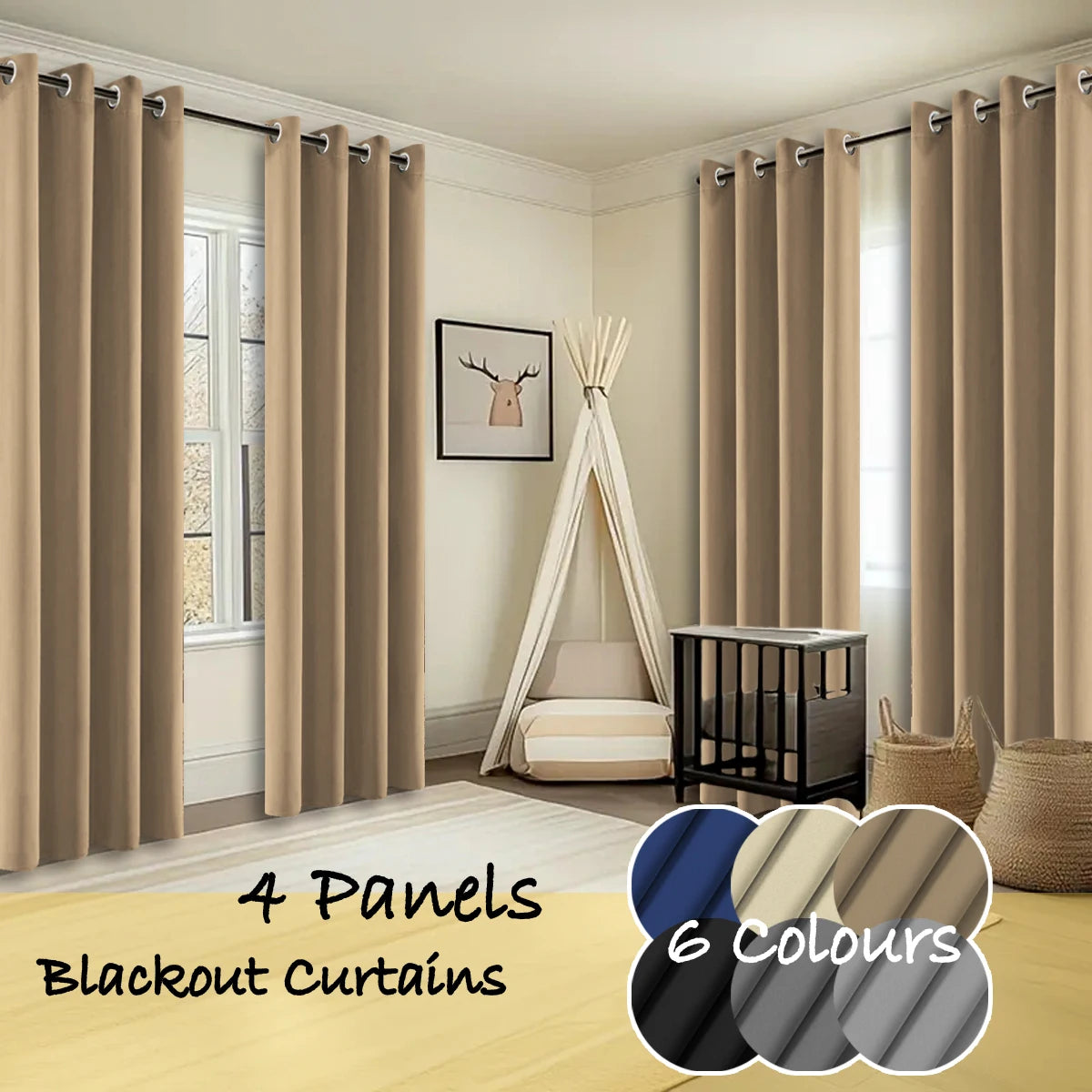 Thermal Insulated Blackout Curtains 4 Panels Bedroom Living Room