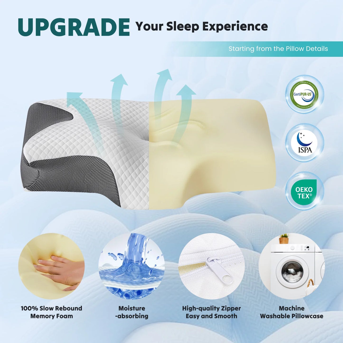 JHK Memory Foam Cervical Pillow With Cooling Pillowcase