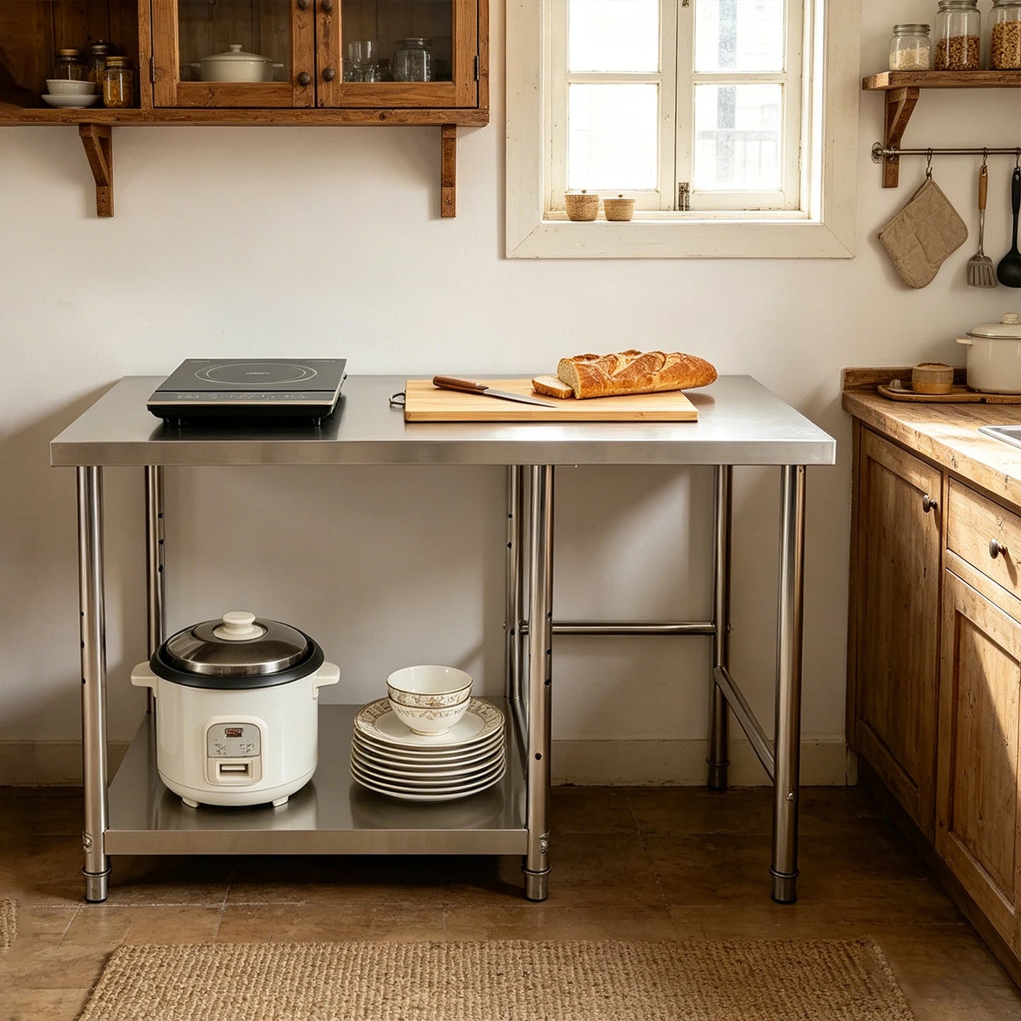 Stainless Steel Prep Table With Lower Shelf For Commercial Kitchens