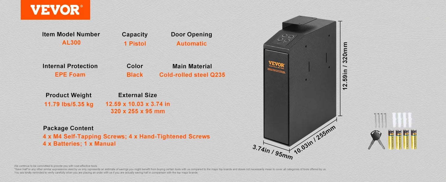 VEVOR Gun Safe 3 Way Quick Access Pistol Safe With Biometric