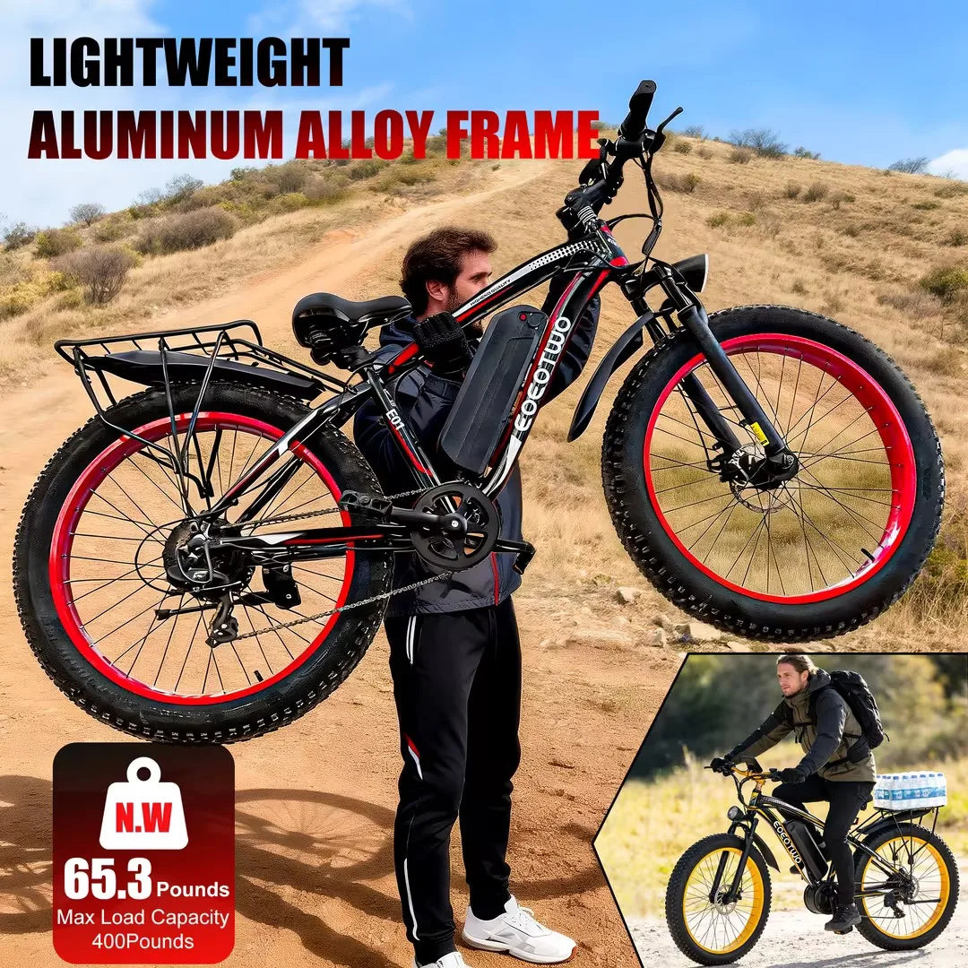 EOEOTWO Fat Tire Electric Bike 1000W Motor 34 MPH 60MileRange