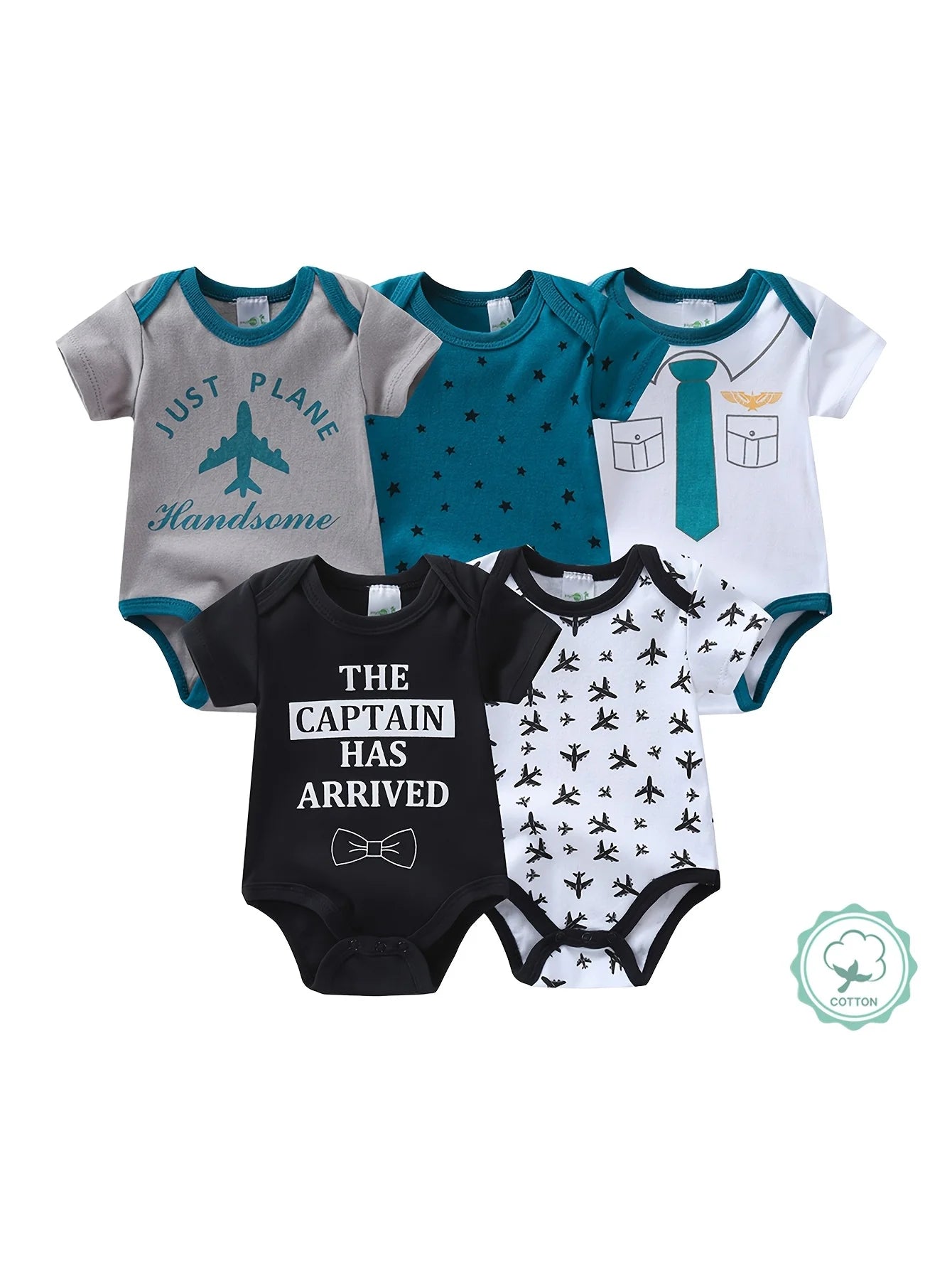 Baby Boy Triangle Rompers Five Piece Set With Bow Tie