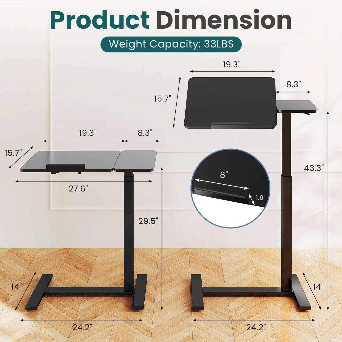 MCQ Standing Desk Flip C Shaped Table Height Adjustable Ergonomic Storage
