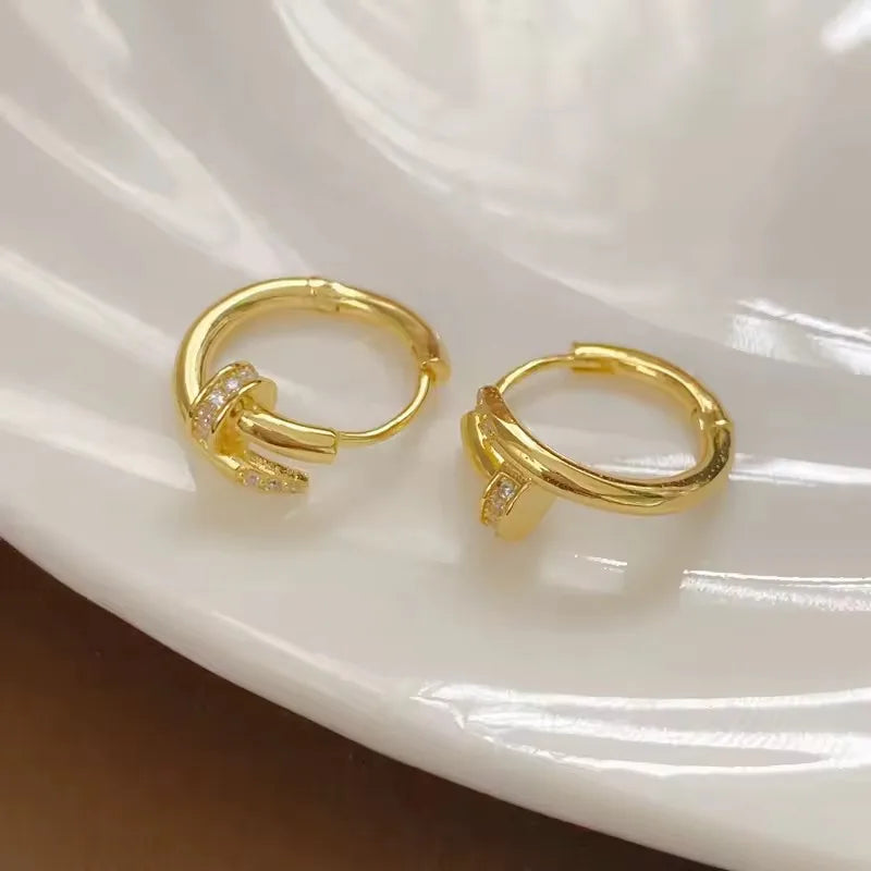 Shiny Crystal Hoop Earrings For Women Nail Shaped Fashion Jewelry