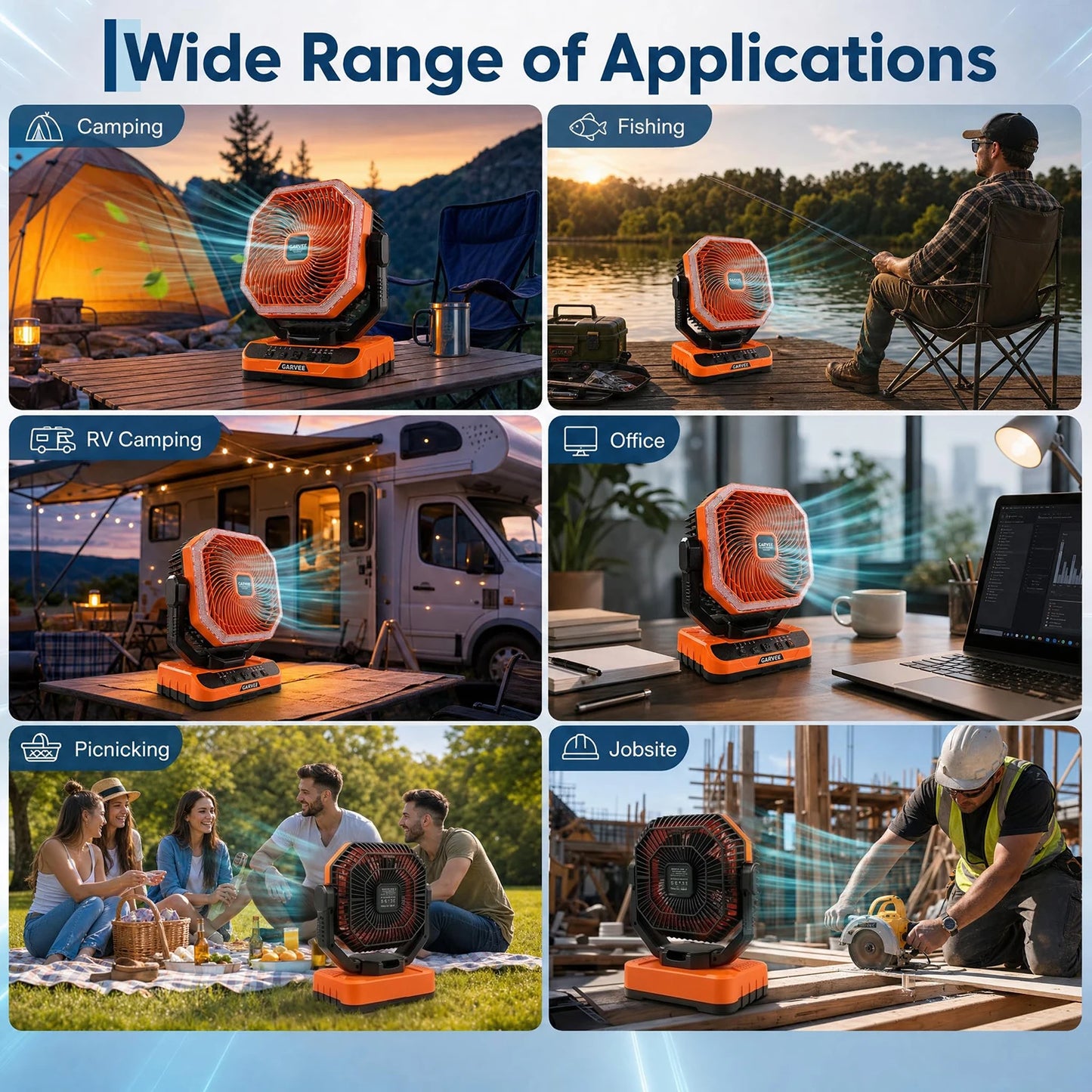 HiMISS Portable Camping Fan 40000mAh Rechargeable LED Light 5 Speeds