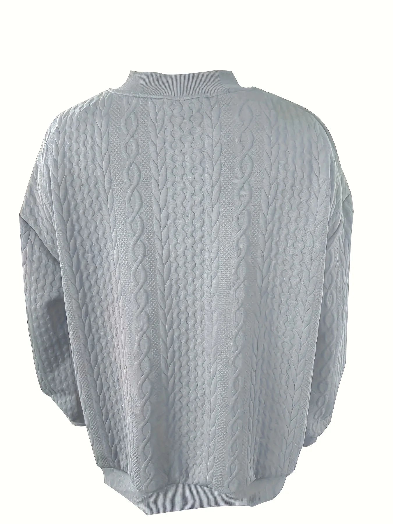 Plus Size Women Cable Knit V Neck Zip Jacket