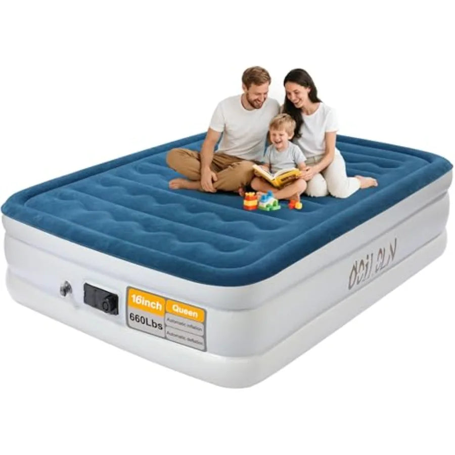 Air Mattress with Built In Pump Deluxe Flocking Portable Inflatable