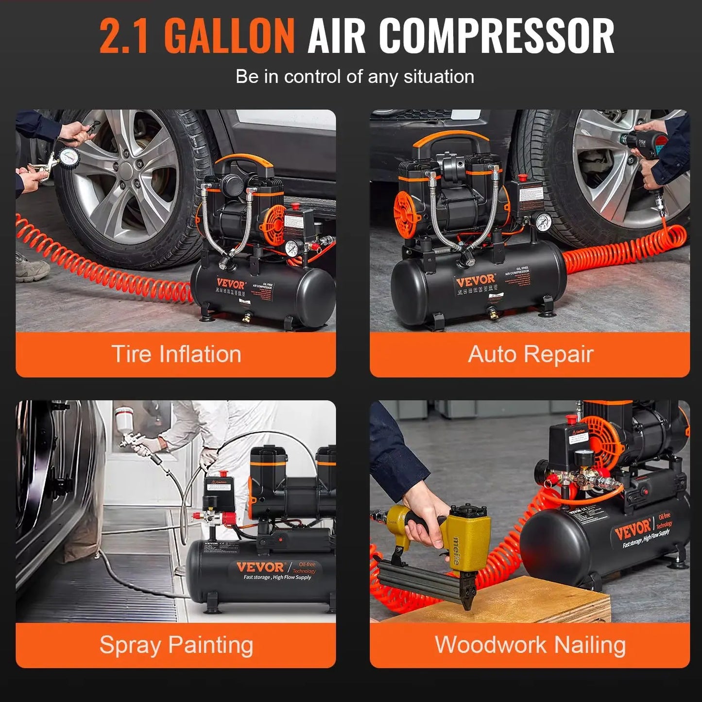 SucceBuy Silent Oil Free Air Compressor 900W Portable Tire Inflator
