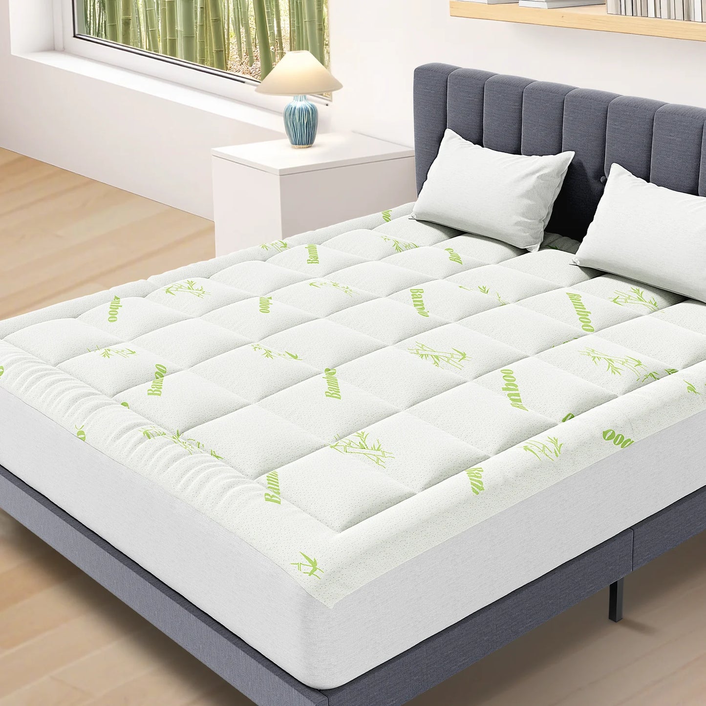 JHK Bamboo Fiber Mattress Topper Deep Pockets for Back Pain Relief