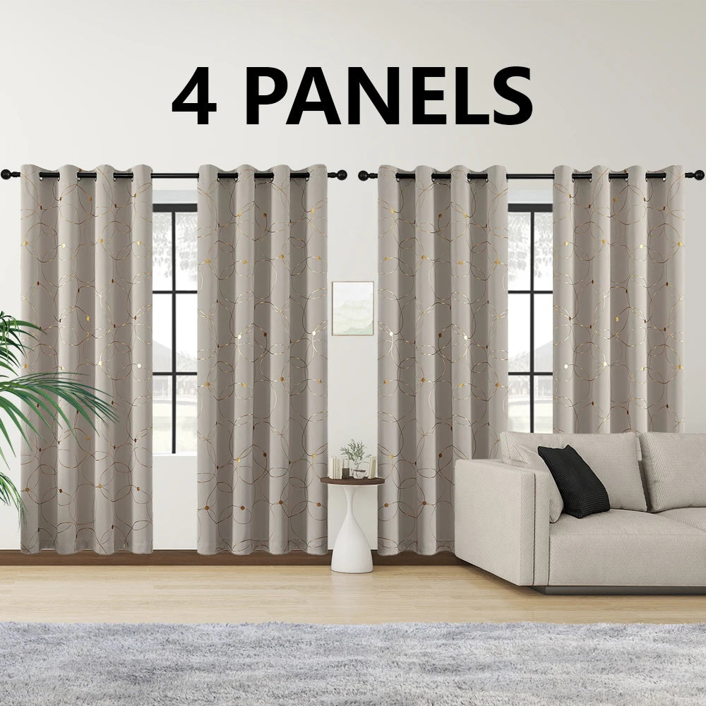 4Pcs Blackout Curtains Grommet Thermal Insulated Foil Circles Dots