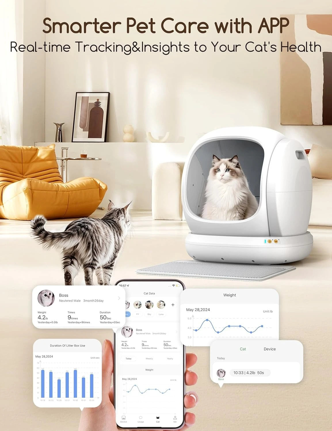 Automatic Self Cleaning Cat Litter Box MultiCat Homes App Controlled
