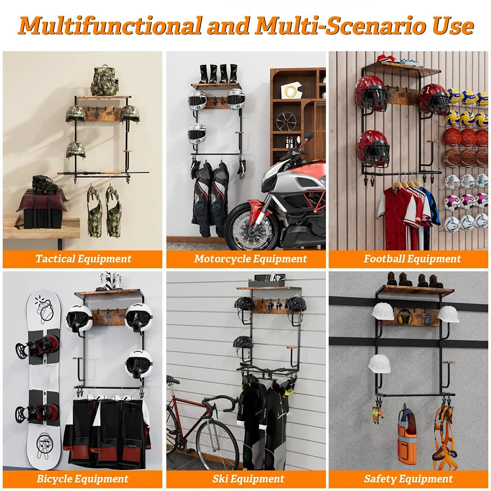 Motorcycle Helmet Holder With Hook And Clip Wall Mount Stand