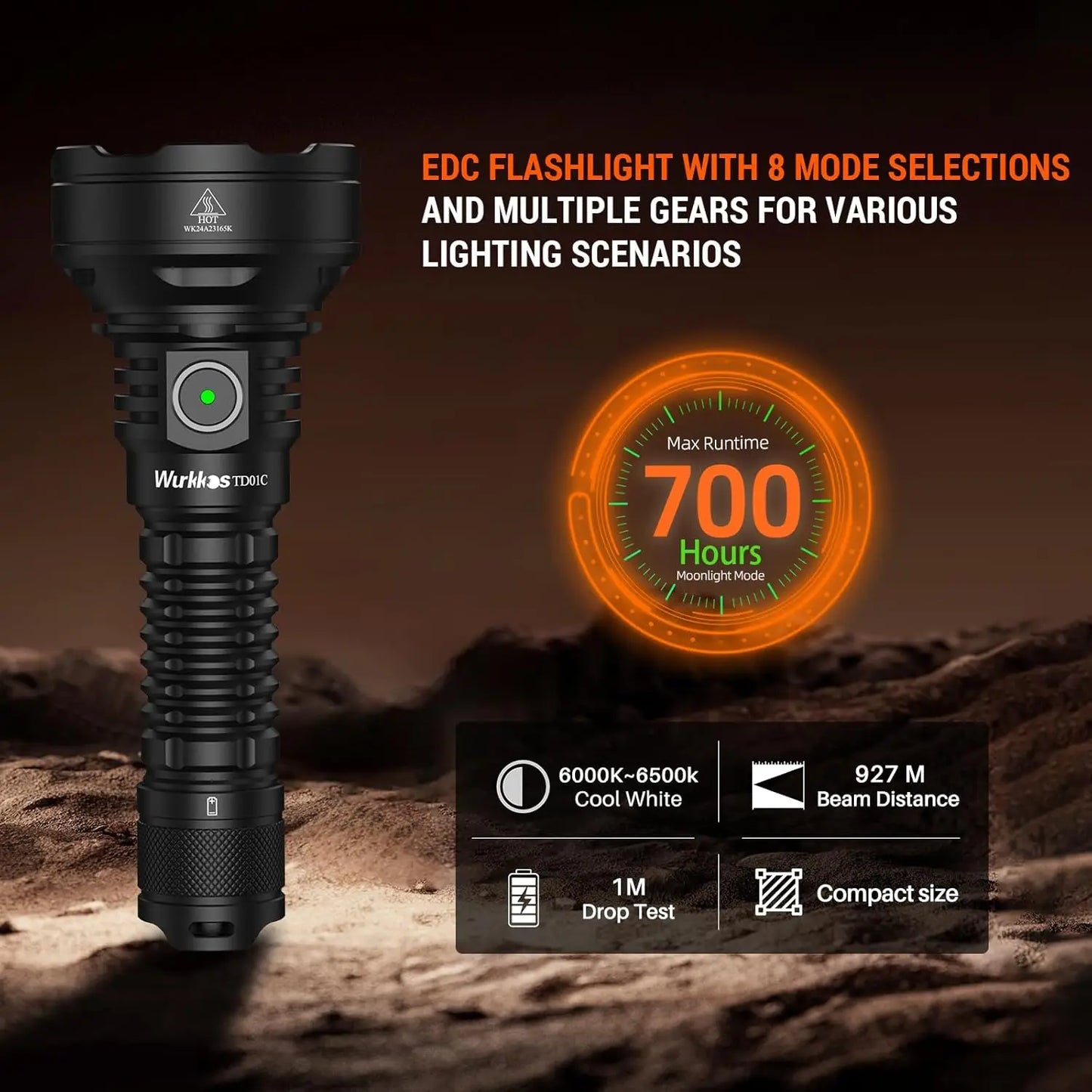 Wurkkos TD01C 21700 Rechargeable LED Tactical Flashlight
