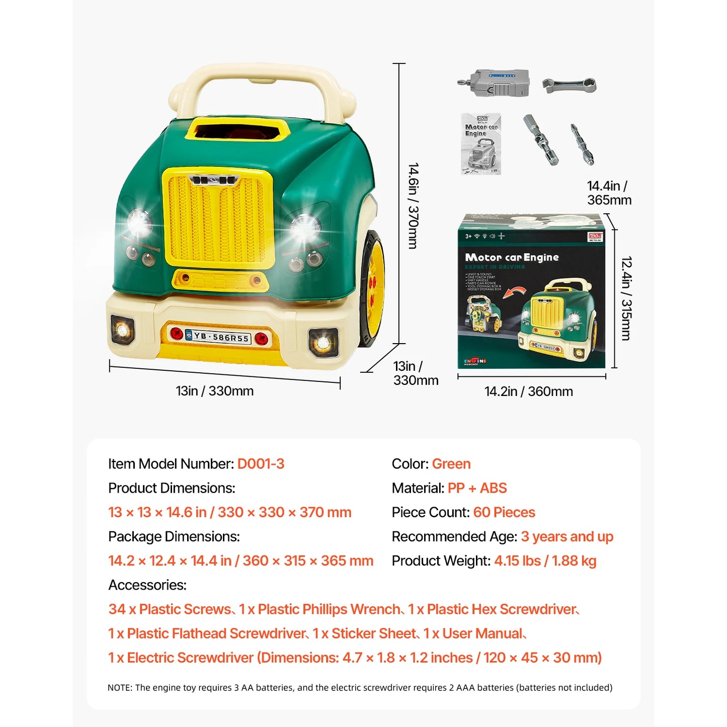 SucceBuy 60 Pcs Kids Mechanic Car Repair Set Removable Parts