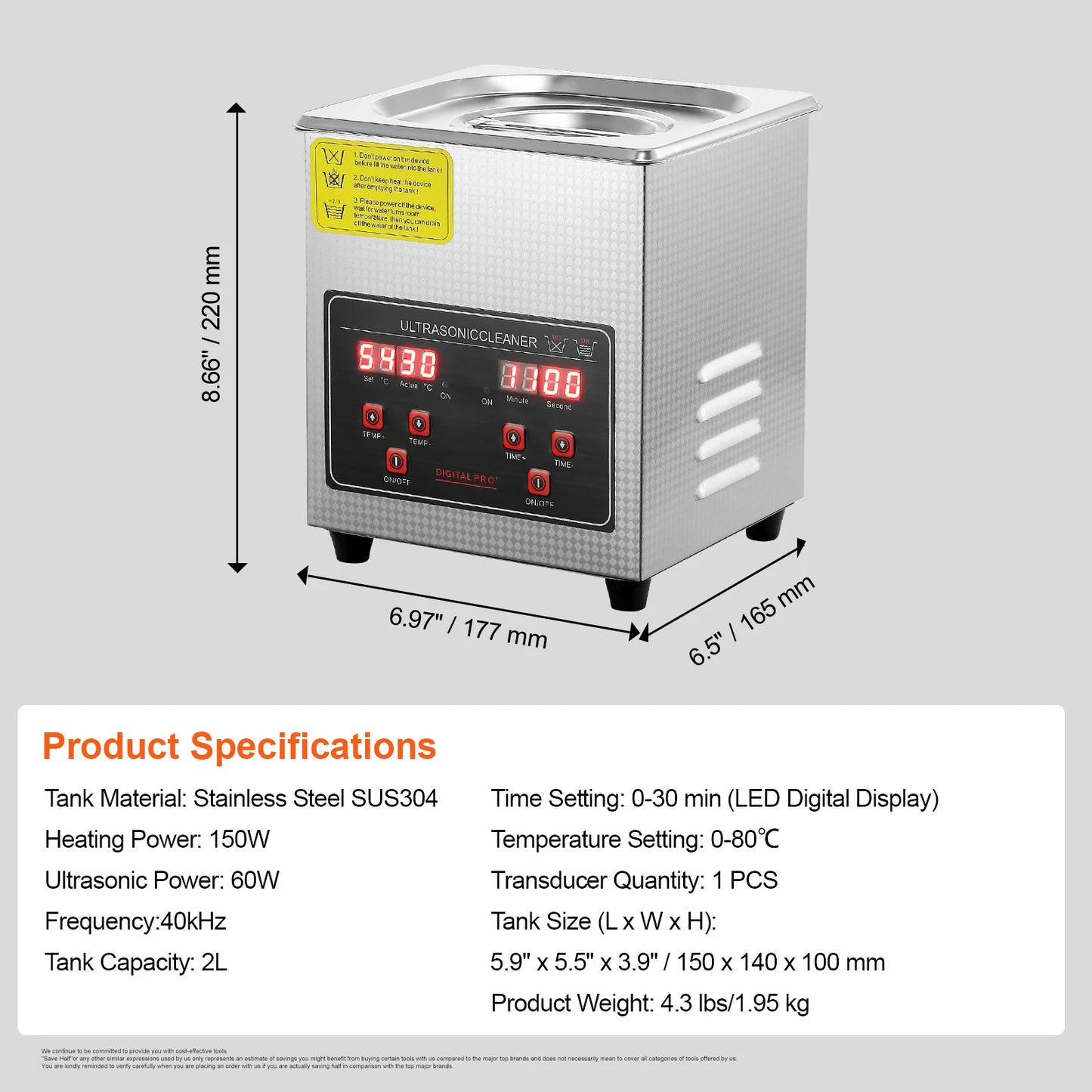 Succebuy Ultrasonic Cleaner 33-40kHz 800W Stainless Steel Home Appliance
