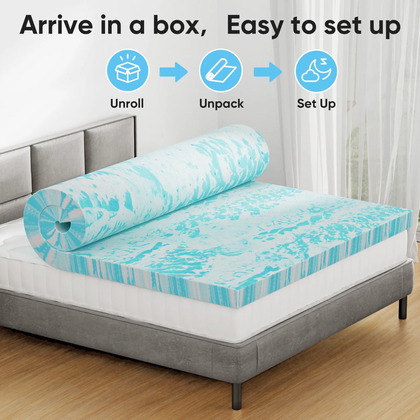 JHK Gel Memory Foam Mattress Topper Cooling Breathable