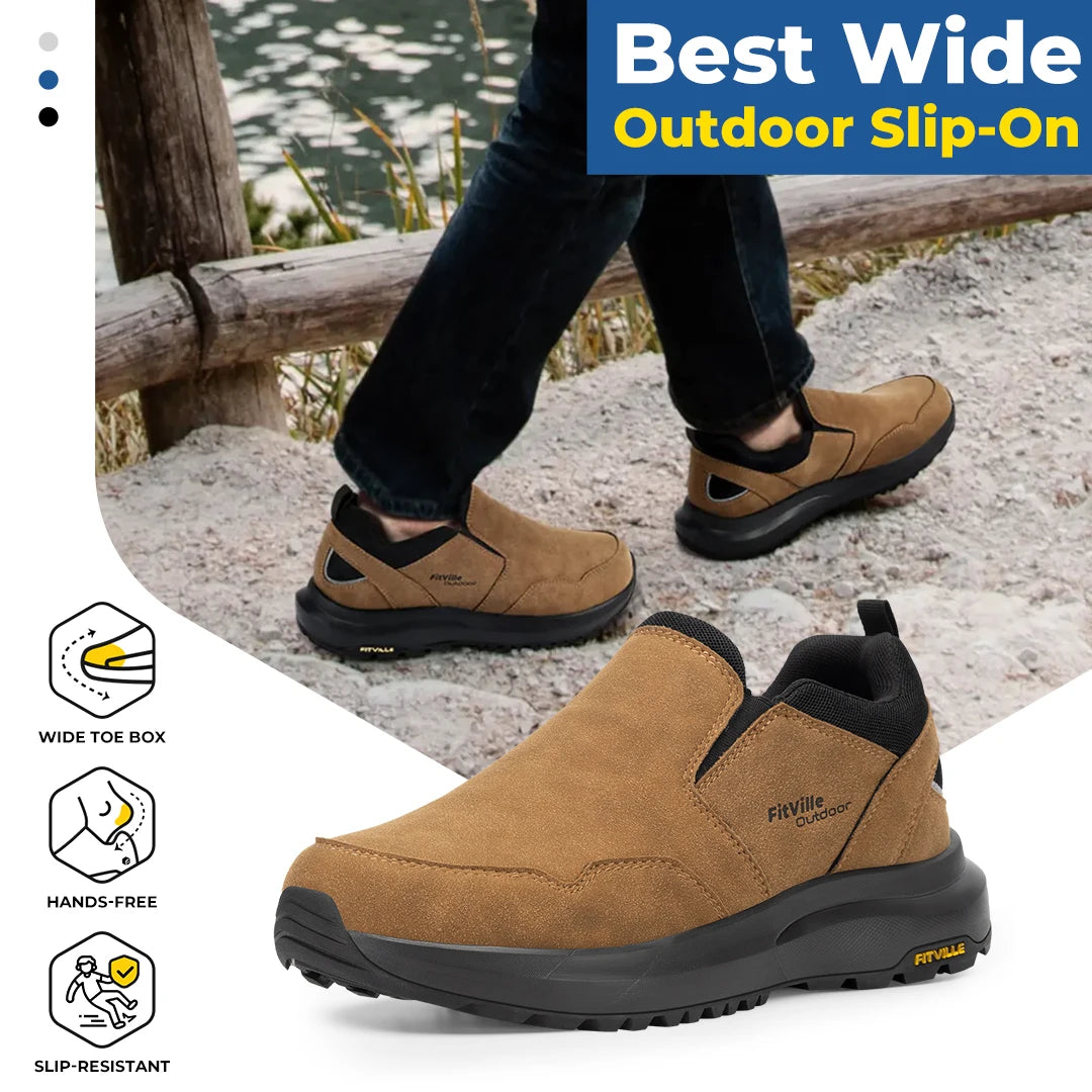 Fitville Men's Extra Wide Slip On Hiking Shoes With Arch Support