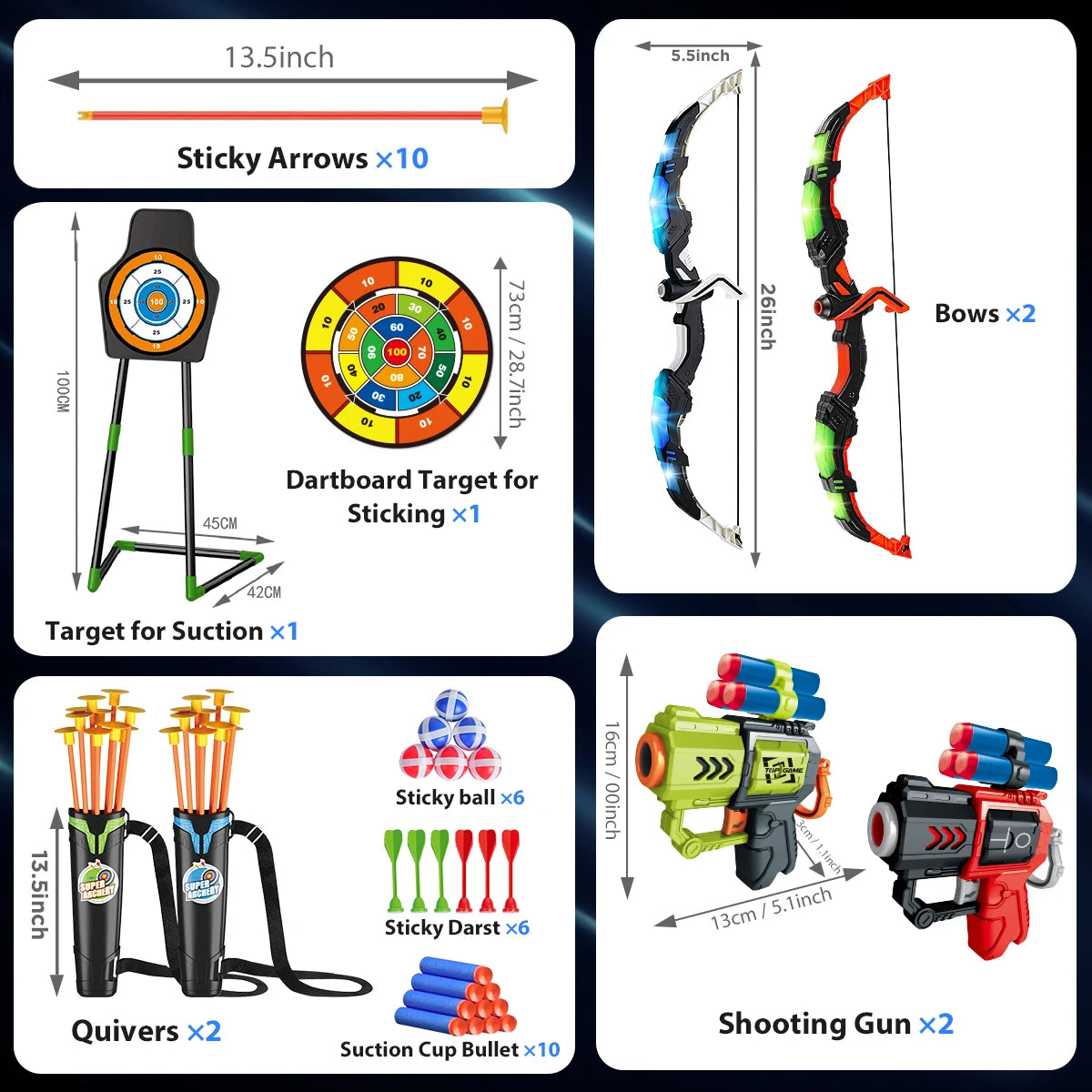 VATOS Bow Arrow Toy Set For Kids Night Light Archery