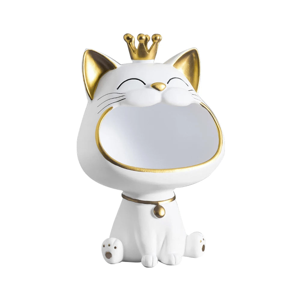 Resin Laughing Cat Statue Lucky Cat Desk Decoration Storage Box
