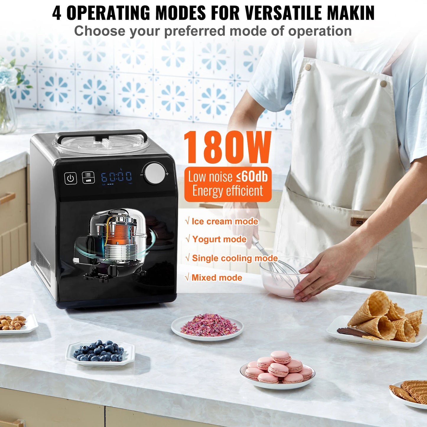 SucceBuy Upright Automatic Ice Cream Maker With Built In Compressor
